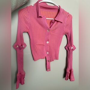 Pink and orange striped button top
